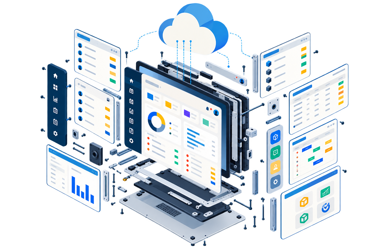 Firmity cloud platform, accessible anywhere and connected to accounting, HR, and IoT systems